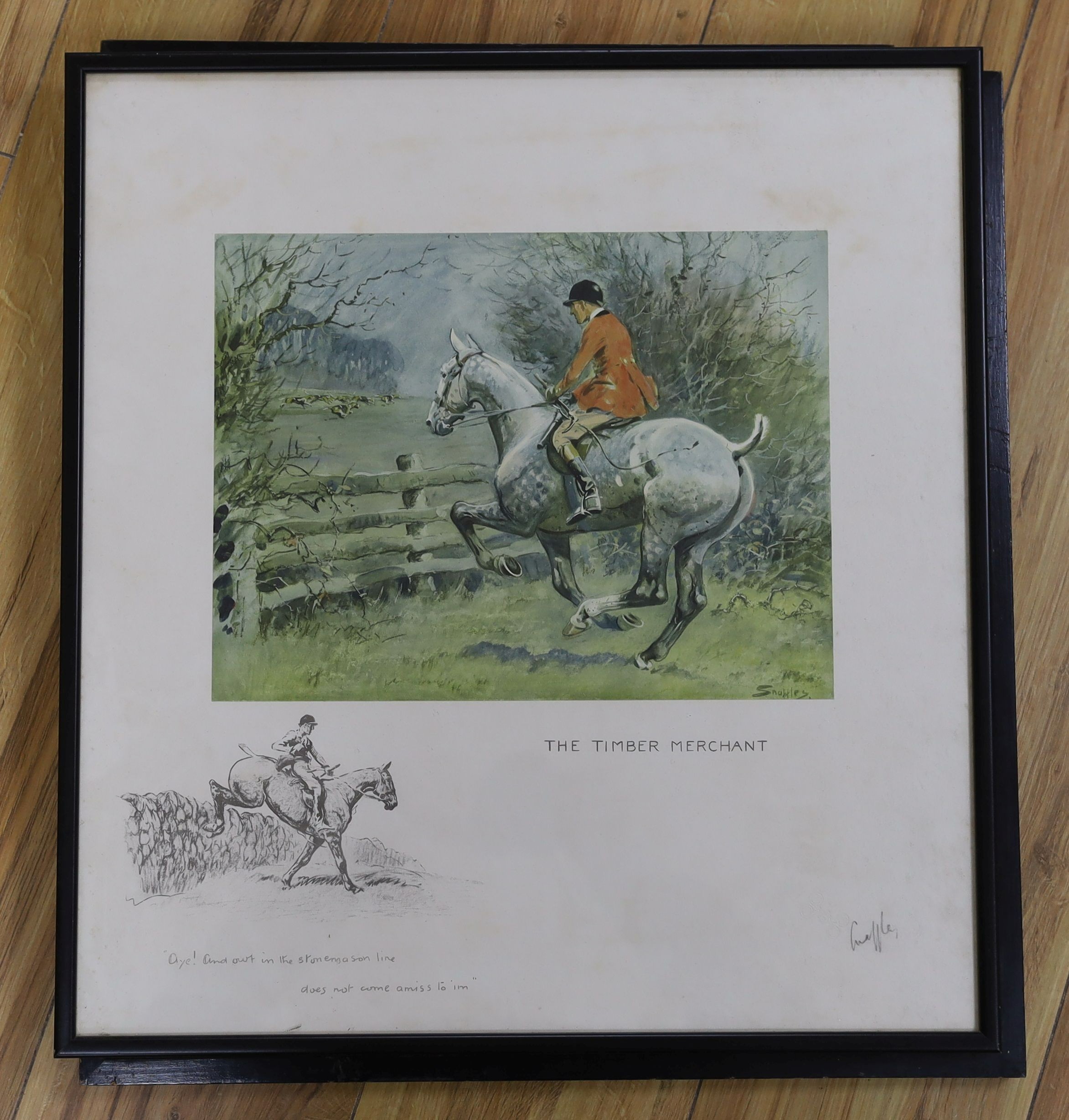Charles Johnson Payne (Snaffles) five coloured prints, signed in pencil and bit proof stamped two other Snaffles prints and assorted other hunting prints Largest 32x59cm